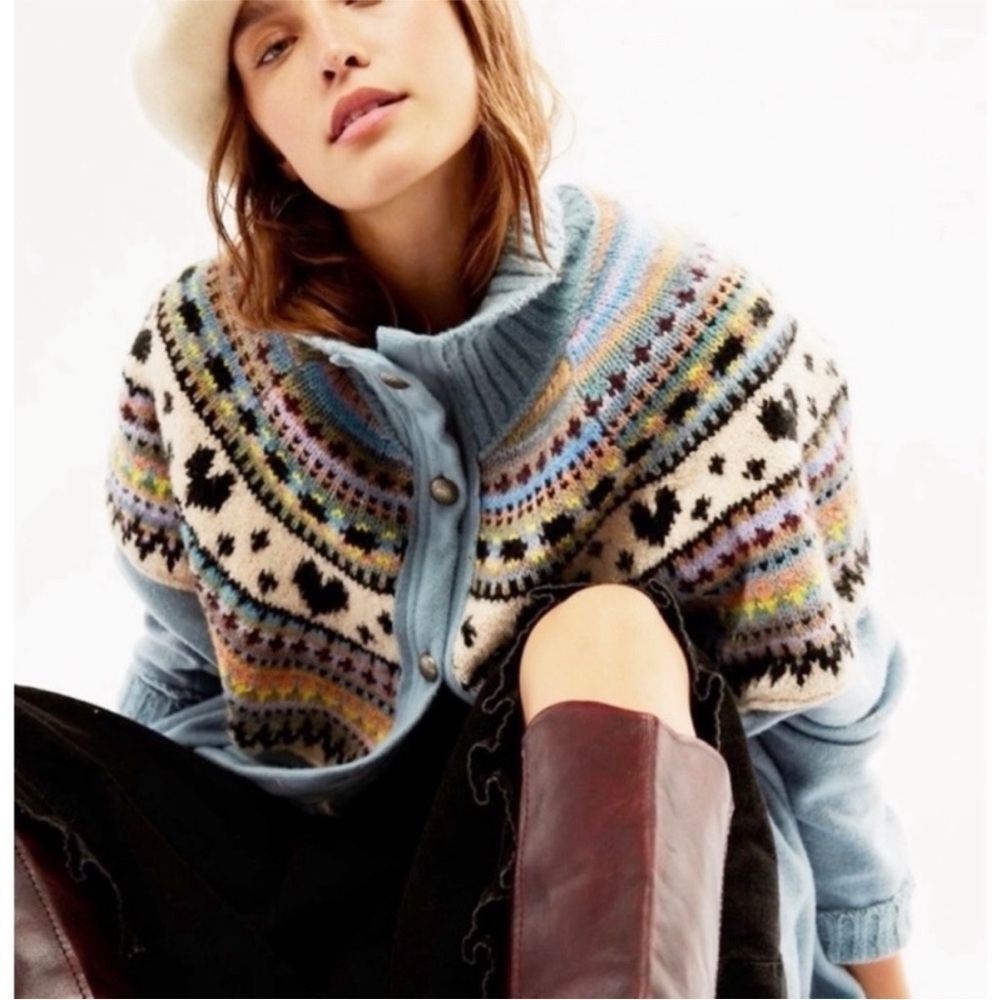 Free People Blue Fair Isle Zip-Up Cardigan Jacket - Picture 3 of 13